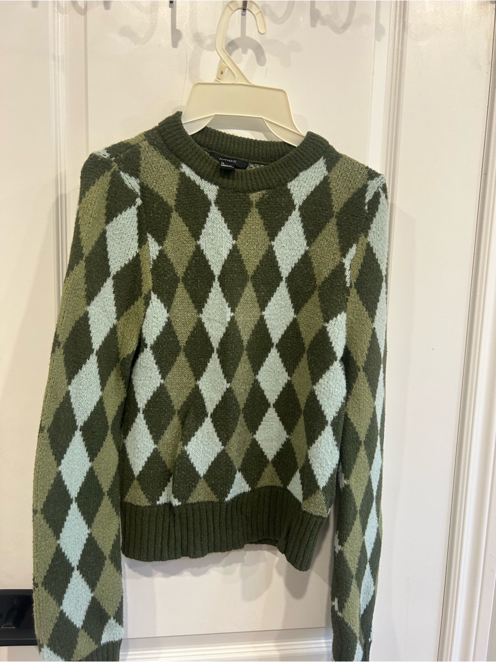 Forever 21 Argyle Crewneck Sweater - Olive & Mint